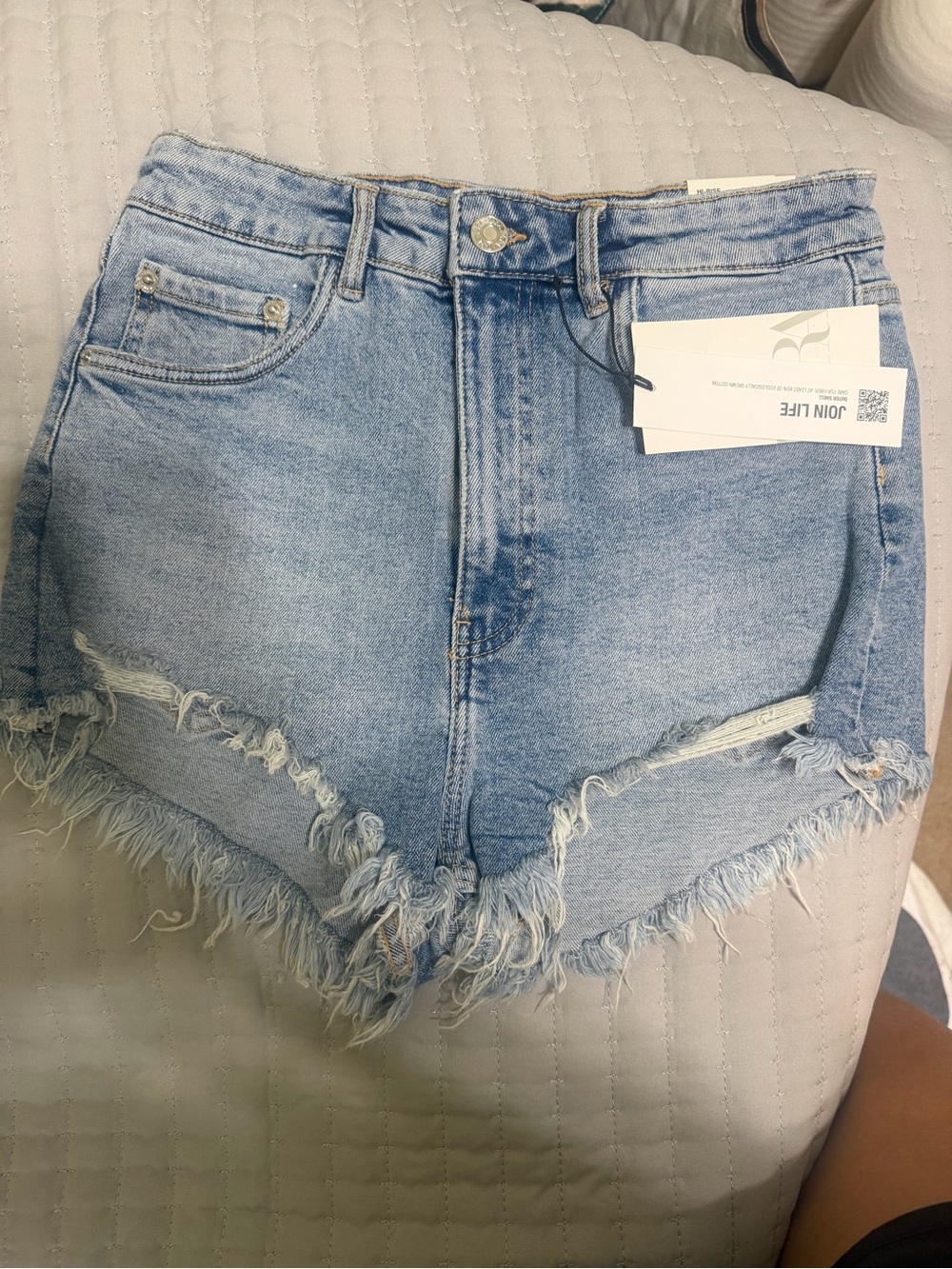 Zara Light Blue Frayed Hem Denim Shorts